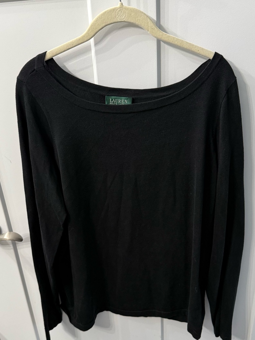 Vintage Ralph Lauren Black Long-Sleeve Boatneck Silk Blend Top
